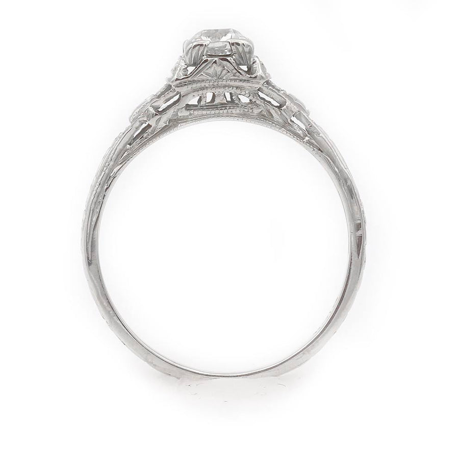Art Deco .25 Ct Old Mine Cut Diamond Geometric Engagement Ring in 18K White Gold