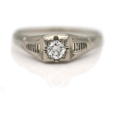 Intricate 1930s Art Deco Old European Cut Diamond Solitaire Engagement Ring