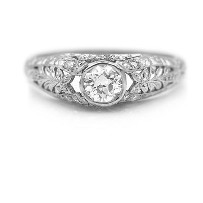 Art Deco .55 CTW Bezel Set Old Mine Cut Diamond Antique Engagement Ring