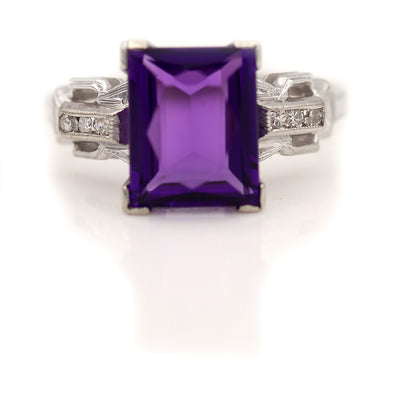 Art Deco Emerald Cut Amethyst Engagement Ring 3.90 Carat