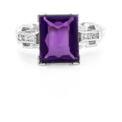 Art Deco 3.90 CTW 14 Karat White Gold Emerald Cut Amethyst Engagement Ring 