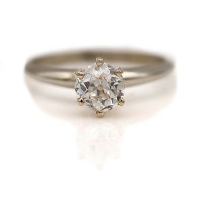 Mid-Century .85 CTW Old Mine Cut Diamond Solitaire Vintage Engagement Ring GIA K/VS2