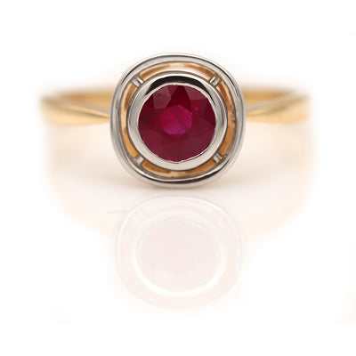 Victorian Style Two Tone Burma Ruby Engagement Ring .81 Ct