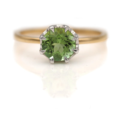 Victorian Style 1.25 Carat Round Green Tourmaline Engagement Ring