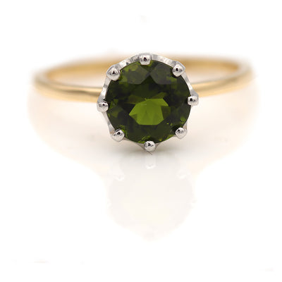 Victorian Style 1.25 Carat Round Green Tourmaline Engagement Ring