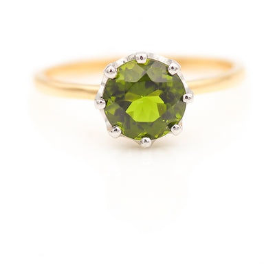 Victorian Style 1.25 Carat Round Green Tourmaline Engagement Ring