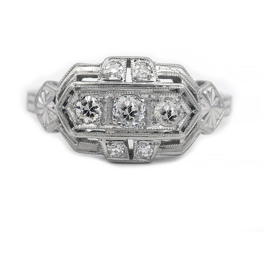 Art Deco .25 CTW 18 Kt Old European Cut Diamond Three Stone Engagement Ring