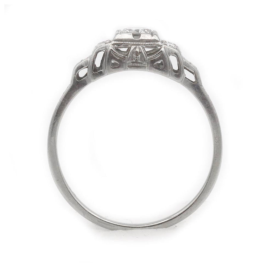 Art Deco Old European Cut Diamond Engagement Ring .25 CTW | Filigree 18K White Gold