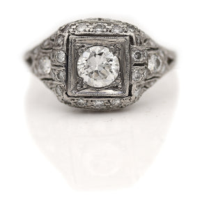Art Deco 1.53 CTW Old European Cut Diamond Vintage Engagement Ring GIA G/VS2
