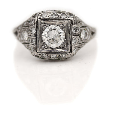 Vintage Art Deco Old European Cut Diamond Engagement Ring .63 Ct GIA G/VS2