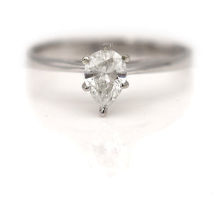 Mid-Century .50 CT Pear Shaped Diamond Solitaire Vintage Engagement Ring GIA J/SI2