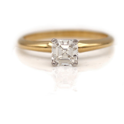 Vintage Asscher Cut Diamond Solitaire Engagement Ring .84 Carat GIA G/SI1