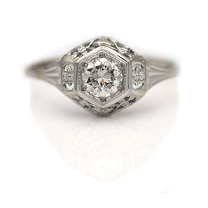 Vintage .35 CTW Old European Cut Diamond Solitaire Art Deco Engagement Ring