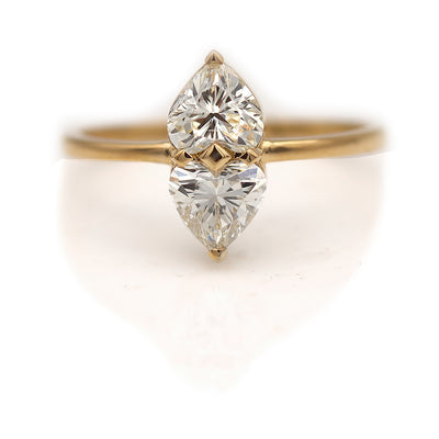 Vintage Style Two Stone Heart Shape Diamond Engagement Ring 1.08 Carat