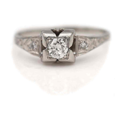 Art Deco Old European Cut Diamond Solitaire Engagement Ring in Platinum