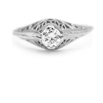 rt Deco .40 CTW Old European Cut Diamond 14 Karat White Gold Solitaire Engagement Ring