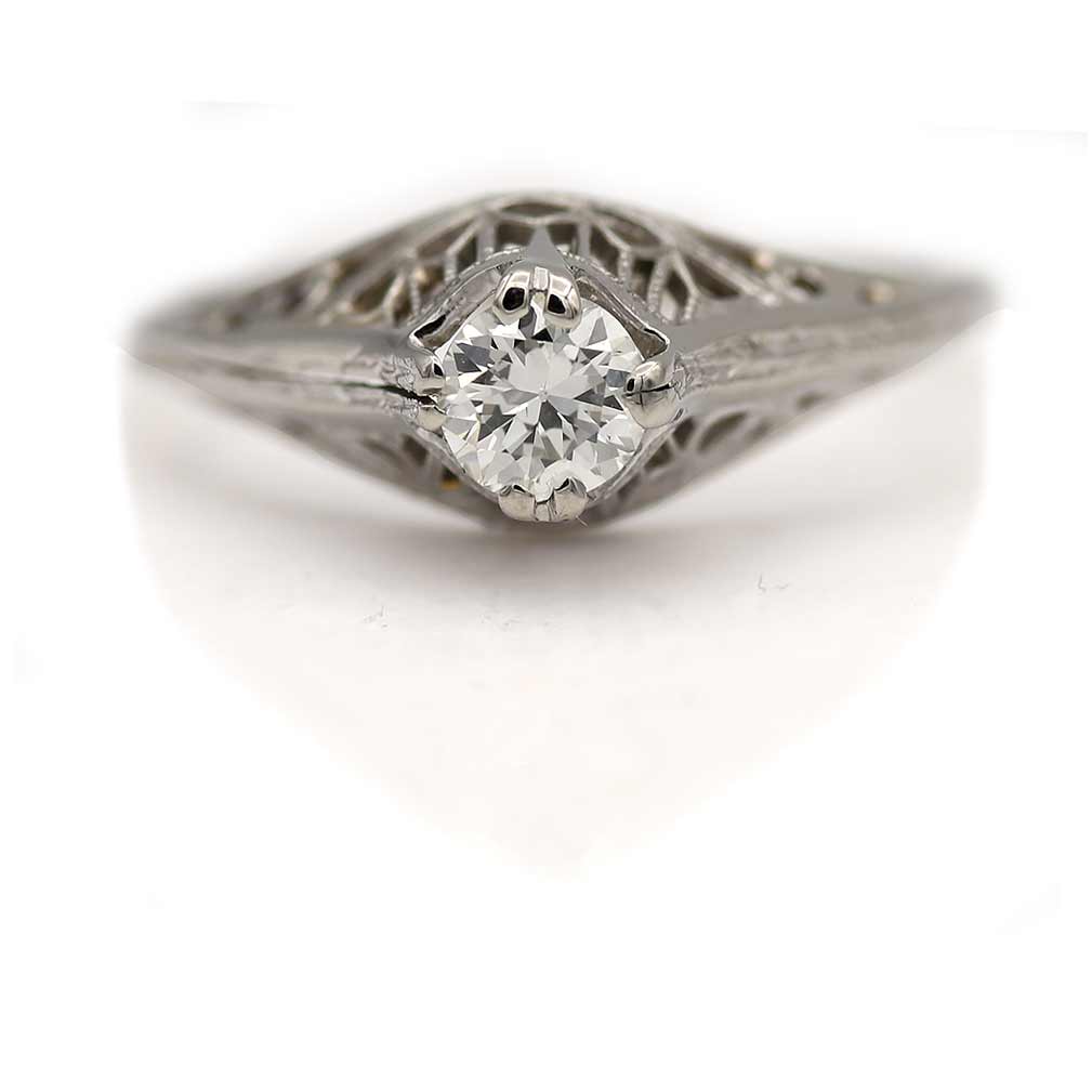 Art Deco CTW Old European Cut Diamond 14 Karat White Gold