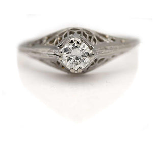 Antique .45 CTW Old European 18 Karat White Gold Solitaire Art Deco Engagement Ring