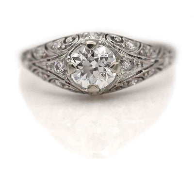 Art Deco Old European Cut Engagement Ring .84 Ct GIA H/VS1
