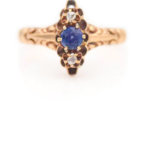 Victorian .35 CTW Sapphire Rose Cut Diamond Antique Gemstone Engagement Ring