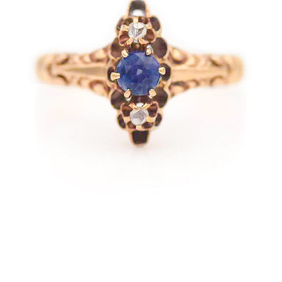 Victorian .35 CTW Sapphire Rose Cut Diamond Antique Gemstone Engagement Ring