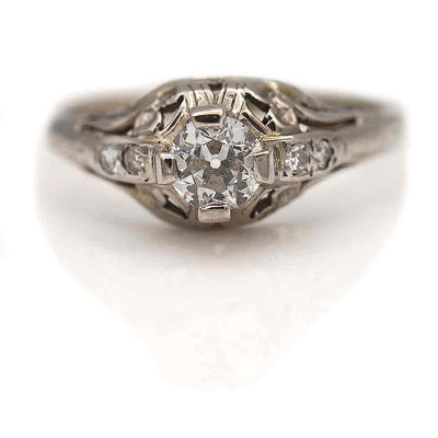 Circa 1930s Old Mine Cut Diamond Floral Engagement Ring