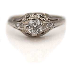Art Deco .40 CTW Old Mine Cut Diamond Floral Antique Engagement Ring
