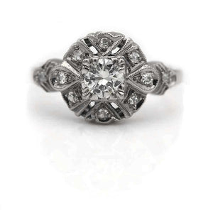 Mid-Century .68 CTW Transitional Cut Vintage Diamond Halo Engagement Ring
