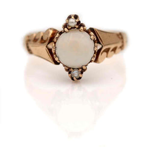 Victorian 1.25 Carat Opal and Pearl Engagement Ring