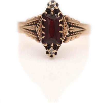 Victorian Rectangular Cut Garnet & Diamond Engagement Ring