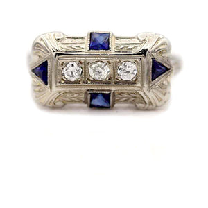 Art Deco .60 CTW Old European Cut Diamond Antique Sapphire Engagement Ring