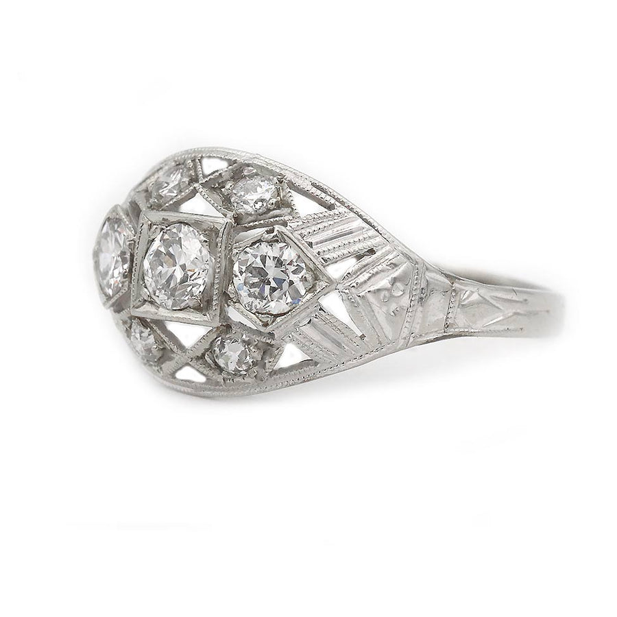 Edwardian .70 CTW Old Mine Cut Diamond Bombe Engagement Ring