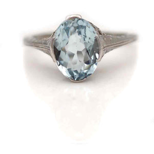 Art Deco Oval Cut Aquamarine Engagement Ring 1.50 Carat