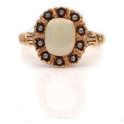 Victorian Opal and Seed Pearl Halo Engagement Ring