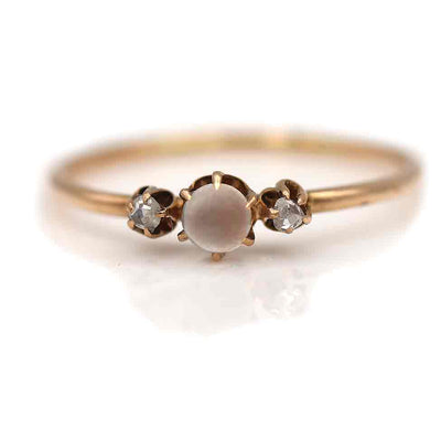 Delicate Victorian Moonstone & Rose Cut Diamond Three Stone Engagement Ring