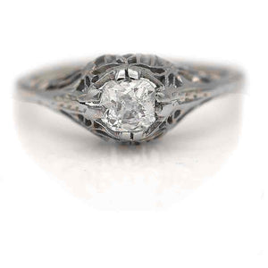 Antique .35 CTW Old Mine Cushion Cut Diamond Solitaire Vintage Engagement Ring