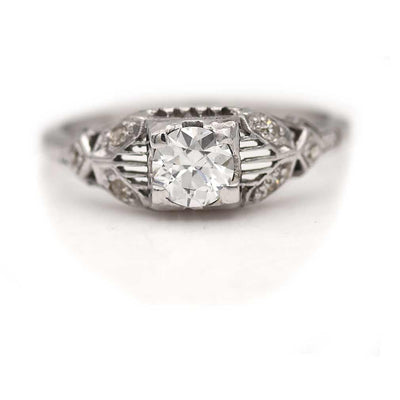 .53 Carat European Cut Diamond Art Deco Engagement Ring E/SI2 GIA