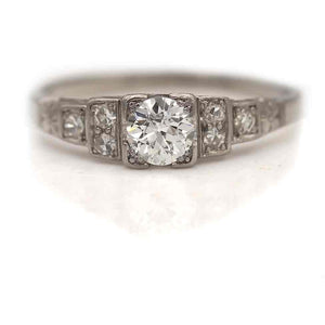 Antique .57 CTW Old Mine Cut Diamond Art Deco Engagement Ring with Tiered Side Stones