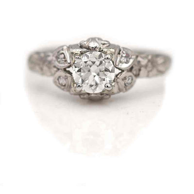 Art Deco Old European Cut Diamond Engagement Ring GIA .52 Ct H/VS1