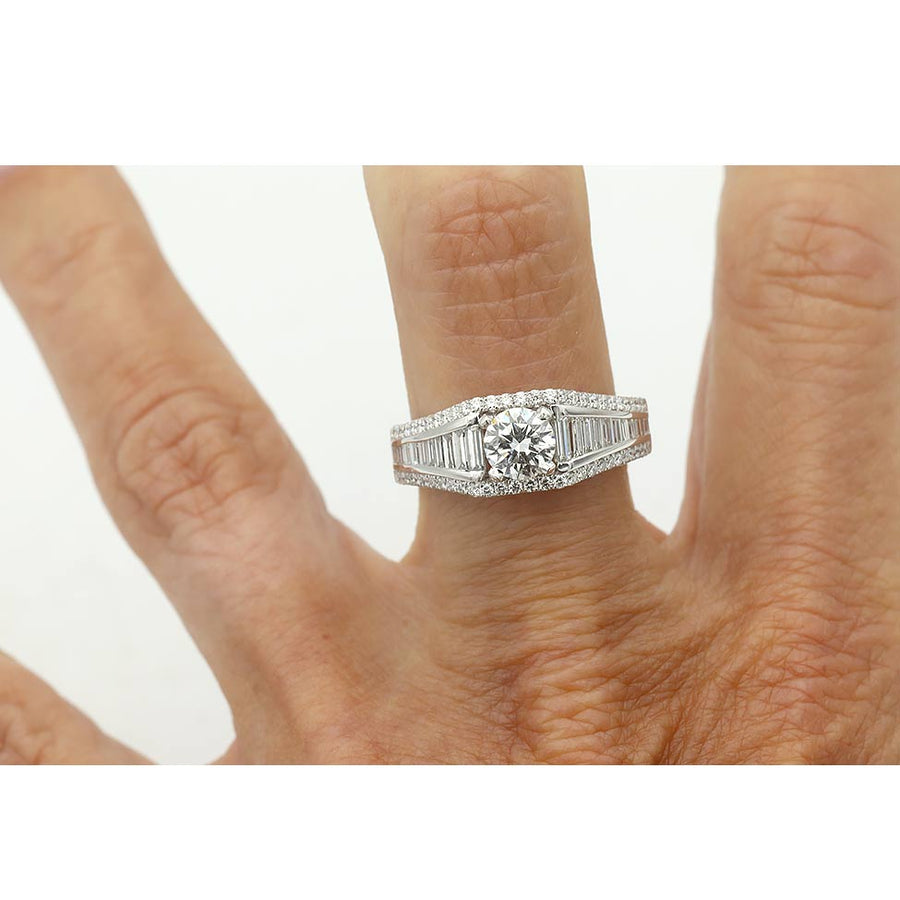 Contemporary 1.64 CTW Old European Cut Diamond Baguette Cut Art Deco Engagement Ring GIA F/SI1
