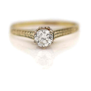Late Art Deco Old European Cut Diamond Solitaire Engagement Ring GIA .41 Ct H/SI2
