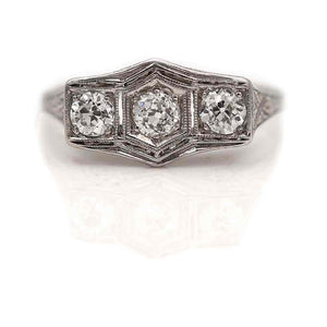 Art Deco .75 CTW Three Stone Old Mine Cut Diamond Engagement Ring