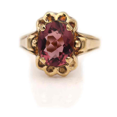 Circa 1940s Vintage Oval Cut Purple Garnet Engagement Ring