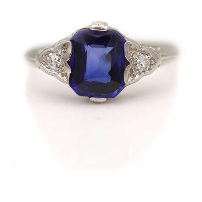 Lambert Bros Art Deco Synthetic Sapphire & Diamond Engagement Ring