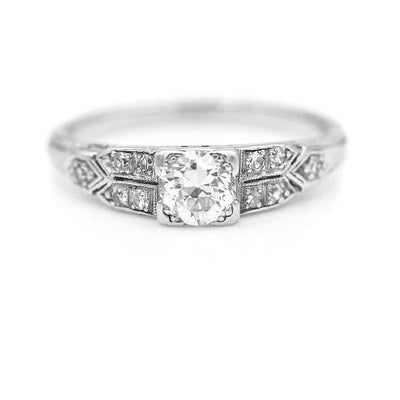 Antique .65 CTW Old European Cut Diamond Solitaire Art Deco Engagement Ring