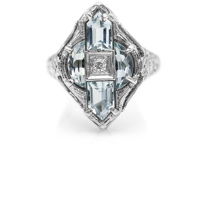 Art Deco 1.50 CTW Bullet Shape Shield Cut Aquamarine Engagement Ring