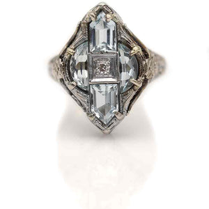 Art Deco 1.50 CTW Bullet Shape Shield Cut Aquamarine Engagement Ring