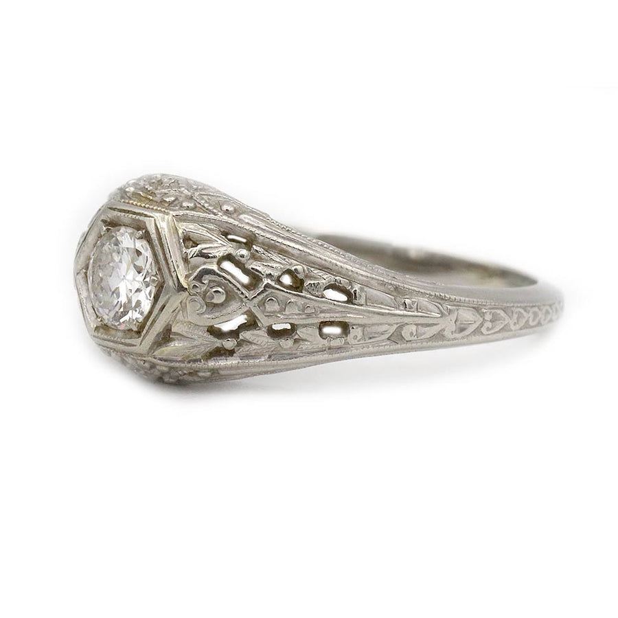 Art Deco .30 Ct Old European Cut Diamond Hexagonal Engagement Ring