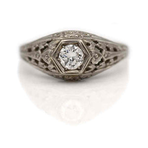 Art Deco .30 CTW Hexagonal Old European Cut Diamond Vintage Engagement Ring
