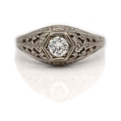 Art Deco Hexagonal Old European Cut Diamond Engagement Ring